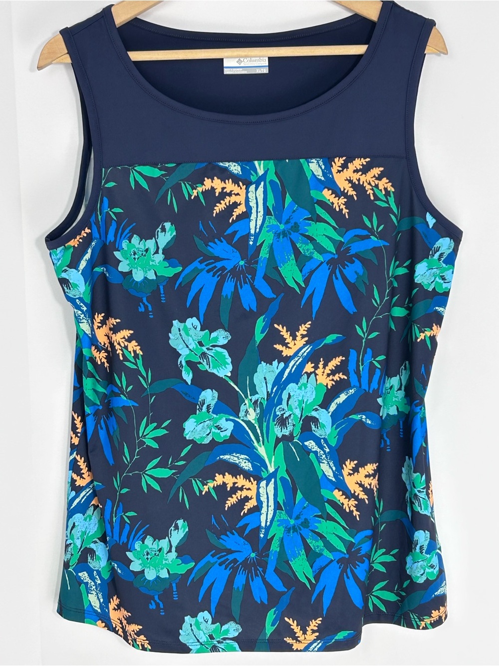 Columbia Women’s Floral Print Sleeveless Tank Top Navy Blue XL